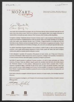Brief an Giorgio Napolitano, o.D.