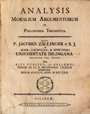 Analysis moralium argumentorum in philosophia theoretica