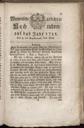 Den 8. des Augustmonats. XII. Stück.