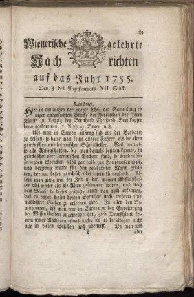 Den 8. des Augustmonats. XII. Stück.