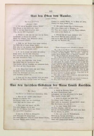 Aus den lyrischen Gedichten der Anna Louise Karschin