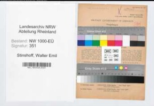 Entnazifizierung Walter Emil Stinshoff, geb. 24.09.1899 (Landwirt)