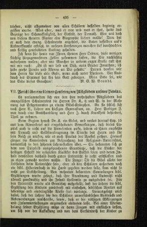 Bericht über eine kleinere Conferenz von Mitgliedern unseres Vereins