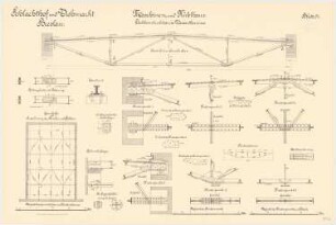 Schlachthof und Viehmarkt, Breslau Maschinen- und Kühlhaus: Dachkonstruktion des Wasserturmes: Grundriss Binderschema 1:100 Querbinderansicht 1:20 Knotenpunkte 1:10