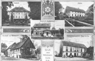 Horka-Mückenhain. Wassermühle u.a. Ansichten, Ansichtskarte, um 1920, Repro (RA Görlitz, Postkartensammlung)