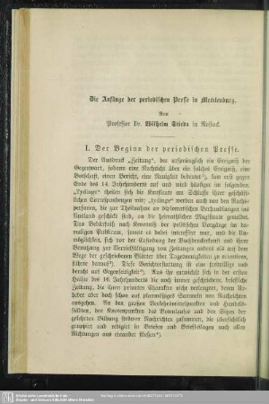 Die Anfänge der periodischen Presse in Mecklenburg