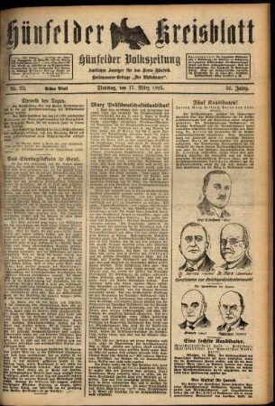 Erste Ausgabe vom Dienstag, den 17. März 1925.