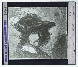Rembrandt, Selbstbildnis mit Federhut (Zeichnung) (Paris Louvre unidentifiziert)