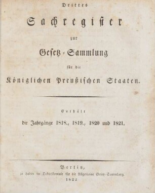3.1818/21: Gesetz-Sammlung für die Königlichen Preußischen Staaten