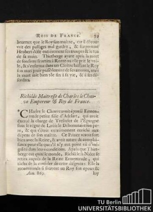 Richilde Maitresse de Charles le Chauve Empereur & Roy de France.
