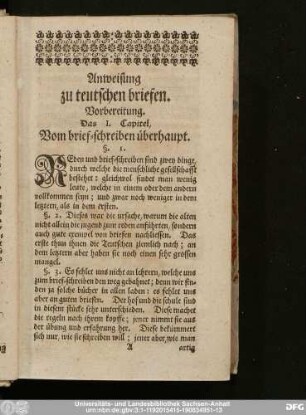 Das I. Capitel, Vom brief-schreiben überhaupt.