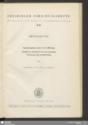 Spannungskorrosion von alpha-Messing : (Einfluß der chemischen Zusammensetzung, Verformung und Anlaßglühung)