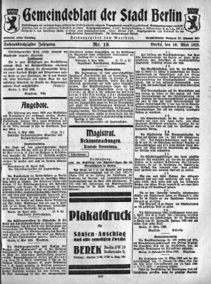 1925,19: Nr. 19, 10. Mai 1925