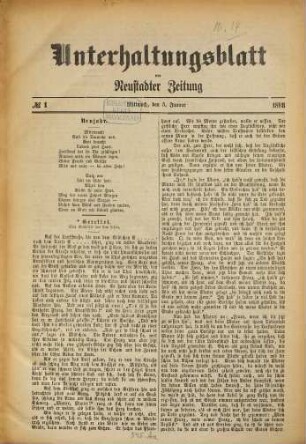 Neustadter Zeitung. Unterhaltungsblatt der Neustadter Zeitung : ältestes Amtsblatt im Amtsbezirk Neustadt a.d. Hdt.. 1898