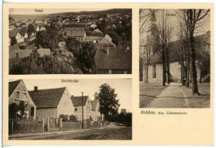 Gröden. Blick auf Gröden, Dorfstraße und Kirche