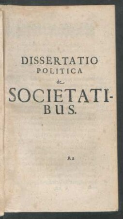 Dissertatio Politica de Societatibus
