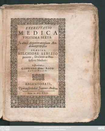 Exercitatio Medica Vigesima Sexta