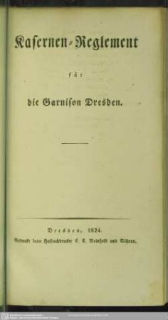 Kasernen-Reglement für die Garnison Dresden