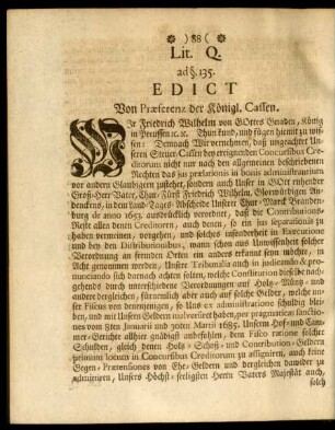 Lit. Q. ad §. 135. Edict Von Praeferenz der Königl. Cassen