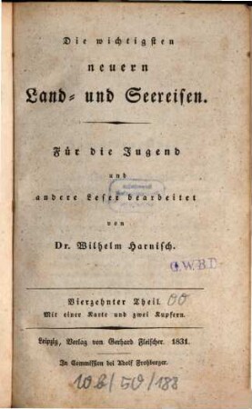 Die wichtigsten neuern Land- und Seereisen, 14 : Mit einer Karte und zwei Kupfern
