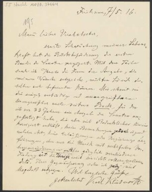 Brief an B. Schott's Söhne : 07.05.1916