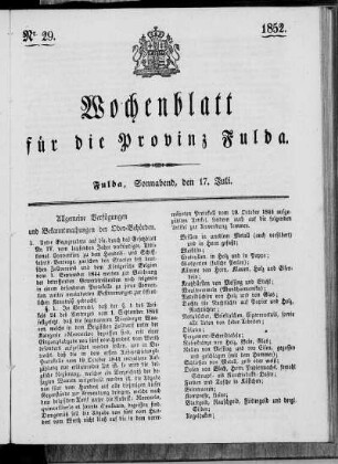 Nr. 29, Ausgabe vom 17. Juli 1852