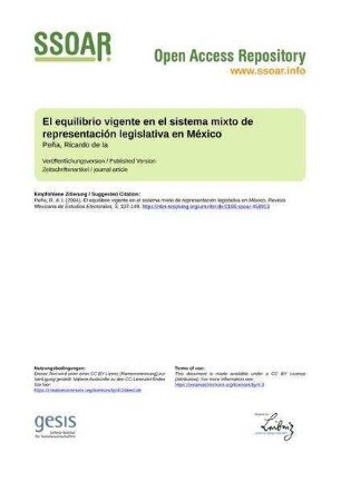 El equilibrio vigente en el sistema mixto de representación legislativa en México