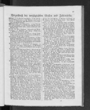 Verzeichniß der vorzüglichsten Messen und Jahrmärkte.