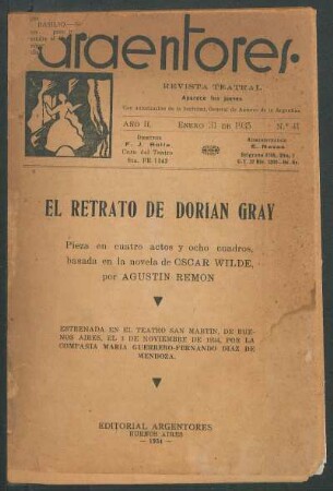 1935004100: El retrato de Dorian Gray : pieza en cuatro actos y ocho cuadros, basada en la novela de Oscar Wilde