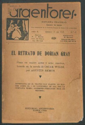 1935004100: El retrato de Dorian Gray : pieza en cuatro actos y ocho cuadros, basada en la novela de Oscar Wilde