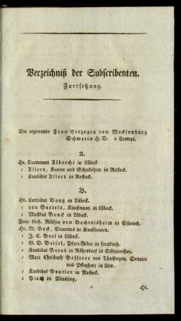 Verzeichniß der Subscribenten. Fortsetzung