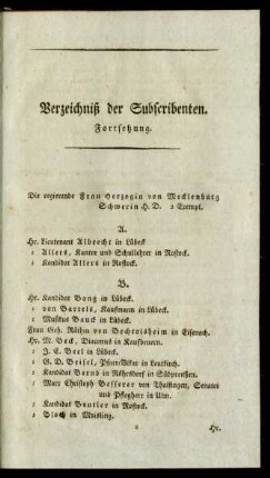 Verzeichniß der Subscribenten. Fortsetzung