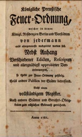 Königliche Preußische Feuer-Ordnung
