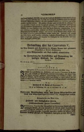 Verhandlung über das V. Gravamen [...]