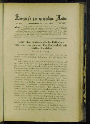 Ueber eine isochromatische Collodion-Emulsion von gleicher Empfindlichkeit wie Gelatine-Emulsion