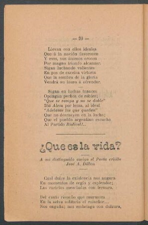 ¿Qué es la vida? : A mi distinguido amigo el poeta criollo José A. Dillon