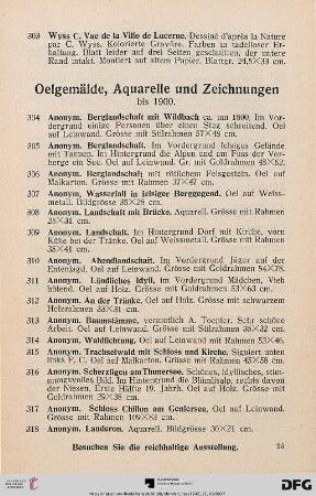 Oelgemälde, Aquarelle und Zeichnungen bis 1900 (Nr. 304-446)