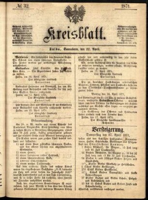 Ausgabe vom Samstag, den 22. April 1871.