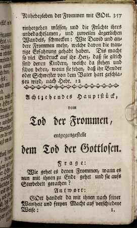 Achtzehendes Hauptstück, vom Tod der Frommen, entgegengestellt dem Tod der Gottlosen.