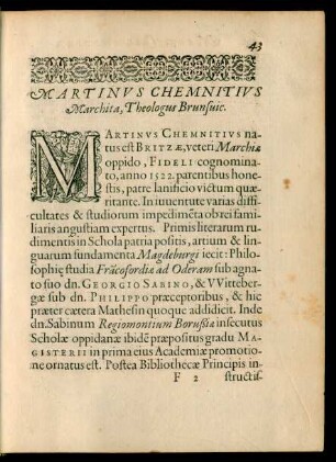 Martinus Chemnitius Marchita, Theologus Brunsvic.