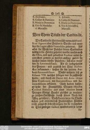 Von Ehren Tituln der Cardinäle.