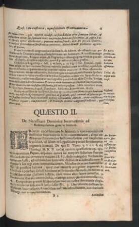Quaestio II. De Necessitate Dominicae Incarnationis ad Redemptionem generis humani.