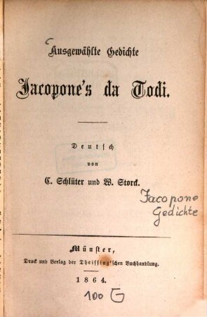 Ausgewählte Gedichte Jacopone's da Todi