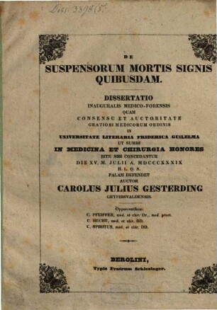 De suspensorum mortis signis quibusdam : Diss. inaug. med.-for.