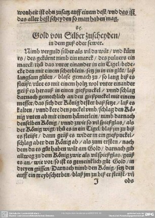 85. Gold von Silber zuscheyden/in dem guß oder fewer.
