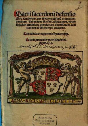 Sacri sacerdotij defensio co[n]tra Lutherum