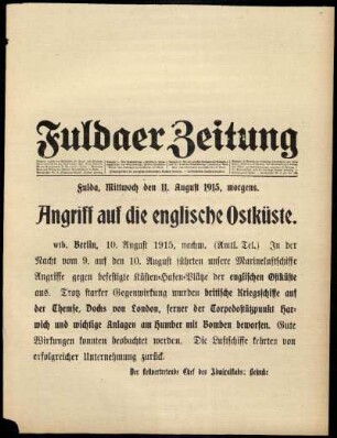 Ausgabe vom Mittwoch, den 11. August 1915.