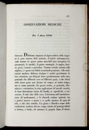 Osservazioni Mediche Per l' Anno 1840.