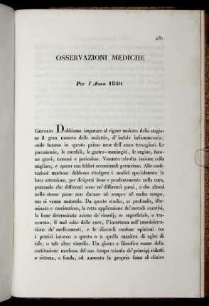 Osservazioni Mediche Per l' Anno 1840.