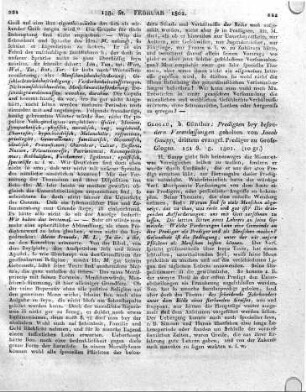 Glogau, b. Günther: Predigten bey besondern Veranlassungen gehalten von Jacob Gaupp, drittem evangel. Prediger zu Gross-Glogau. 151 S. 1801.